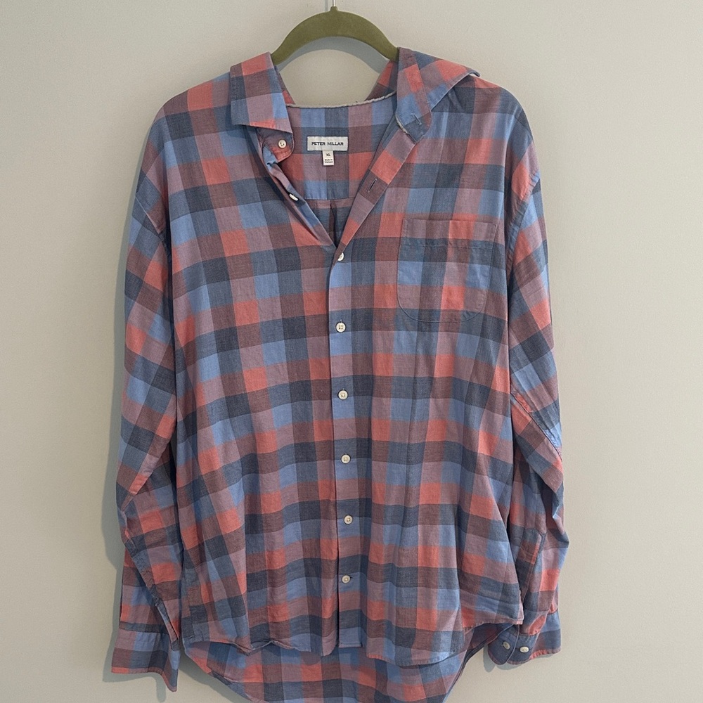 Peter Millar Blue and Red Plaid Button-Down Shirt